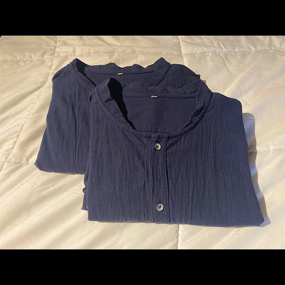 (2) Essentials Long Sleeve Mandarin / Band Collar